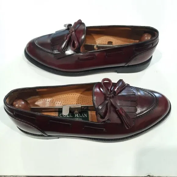 Cole Haan Hand Made In Maine Horween Leather Tassel Kiltie Loafers Ox blood 8.5 - Picture 6 of 16